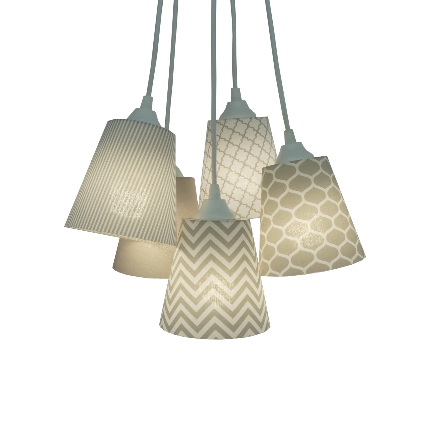 Lustre Pendente Cacho Quarto Bebê Geométrico Cinza e Branco