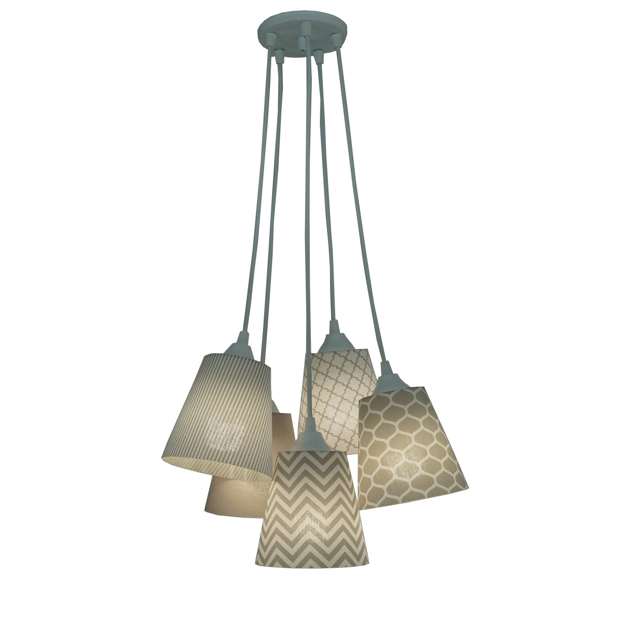 Lustre Pendente Cacho Quarto Bebê Geométrico Cinza e Branco
