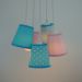 Lustre Pendente Cacho Tecidos Rosa e Azul Turquesa