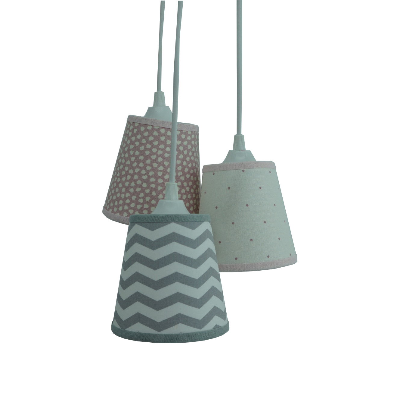 Lustre Pendente Cacho Triplo Chevron Cinza e Rosa