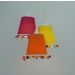 Lustre Pendente Cacho Triplo Pompons Coloridos