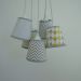 Lustre Pendente Cacho em Tecido Geométrico Chevron e Triângulos Amarelo e Cinza