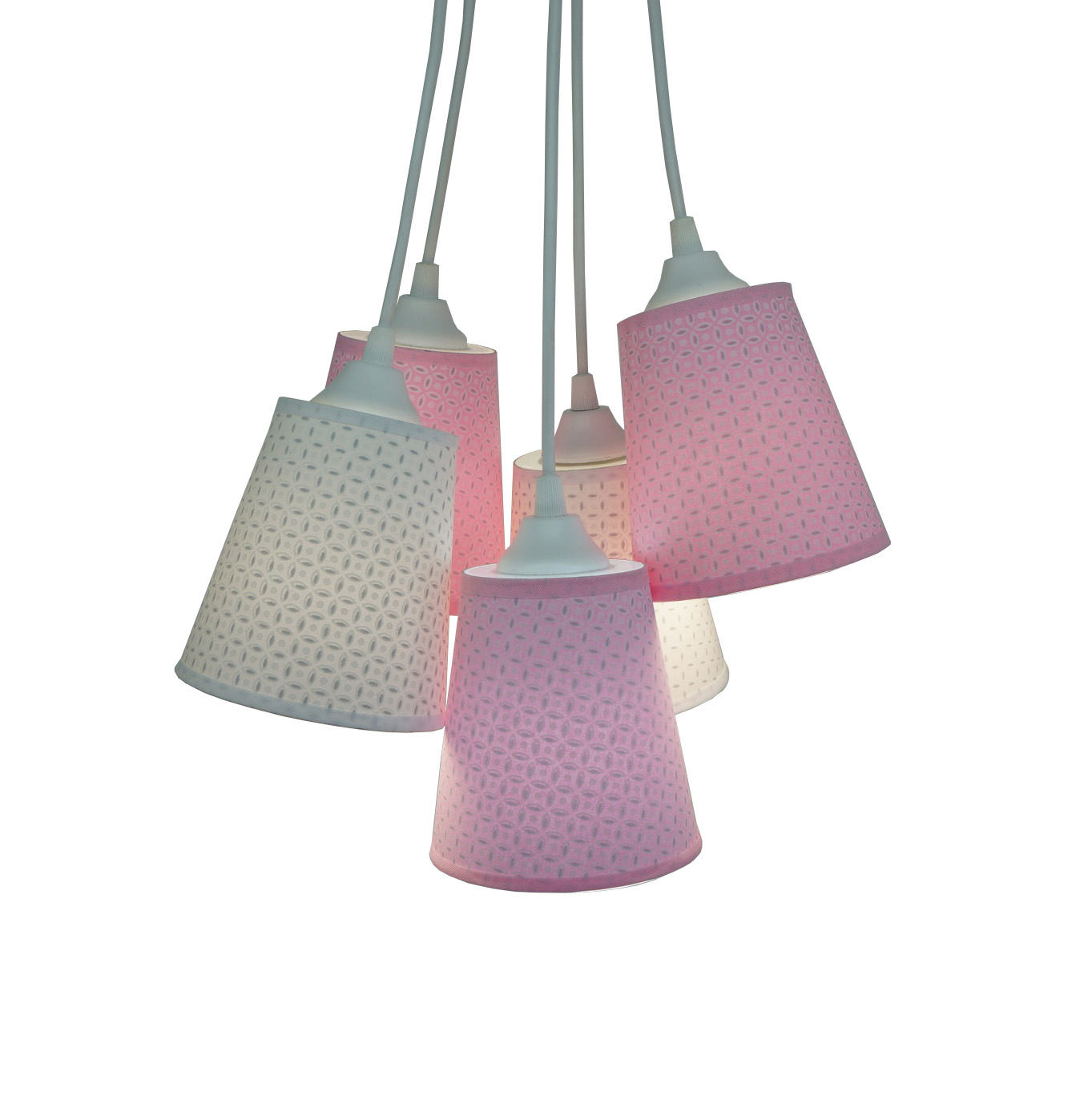Lustre Pendente Candy Arabescos Rosa e Branco