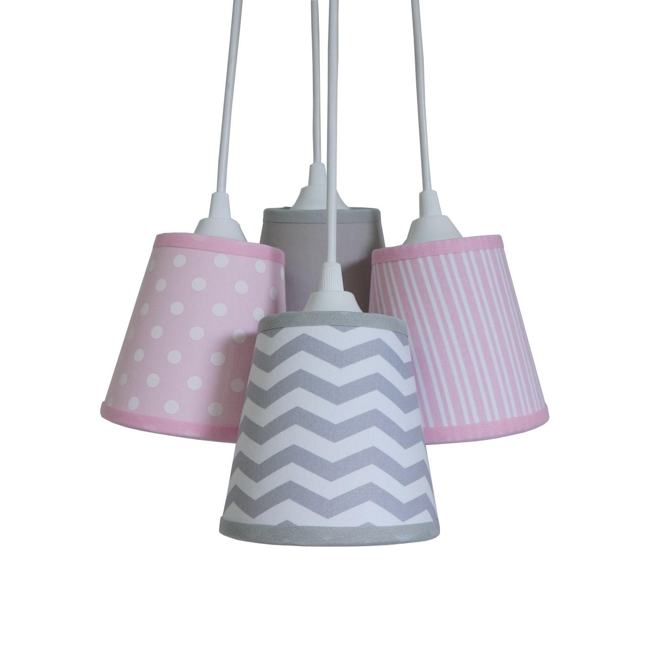 Lustre Pendente Chevron Cacho Menina Tons de Rosa e Cinza