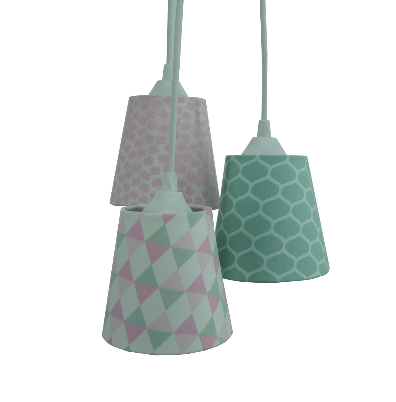 Lustre Pendente Infantil Colmeia e Triângulos Verde e Rosa