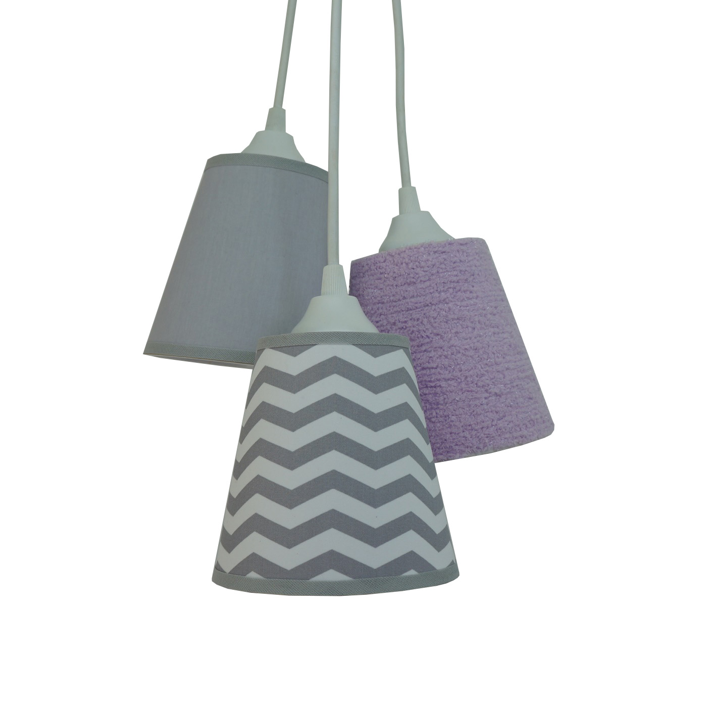 Lustre Pendente Infantil Frufru Lilás e Chevron Cinza