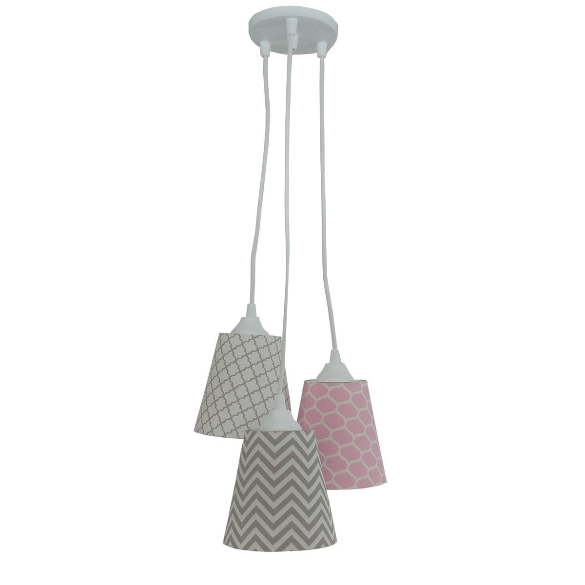 Lustre Pendente Infantil Geométrico Rosa e Cinza