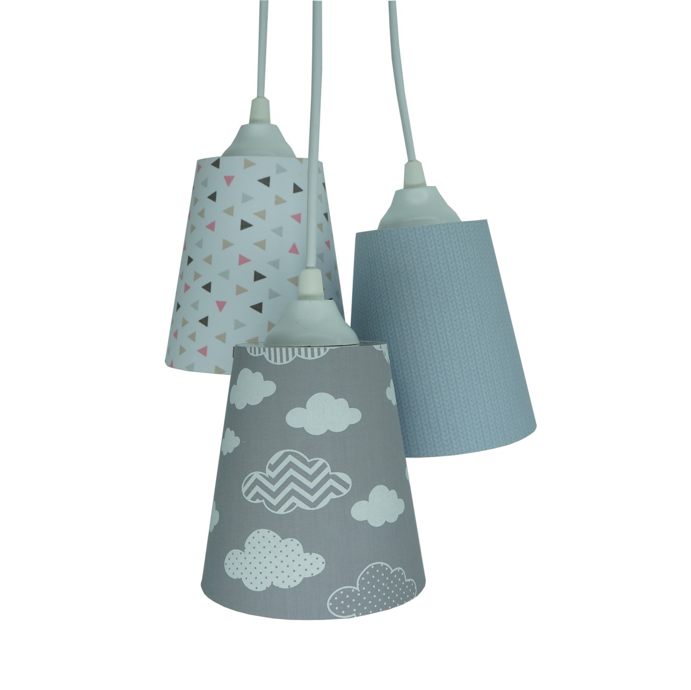 Lustre Pendente Infantil Nuvens Cinza e Rosa