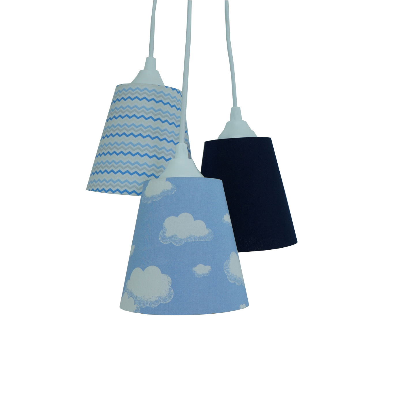 Lustre Pendente Infantil Nuvens e Chevron Tons de Azul e Branco