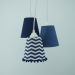 Lustre Pendente Luminária Azul Marinho e Branco com Pompom