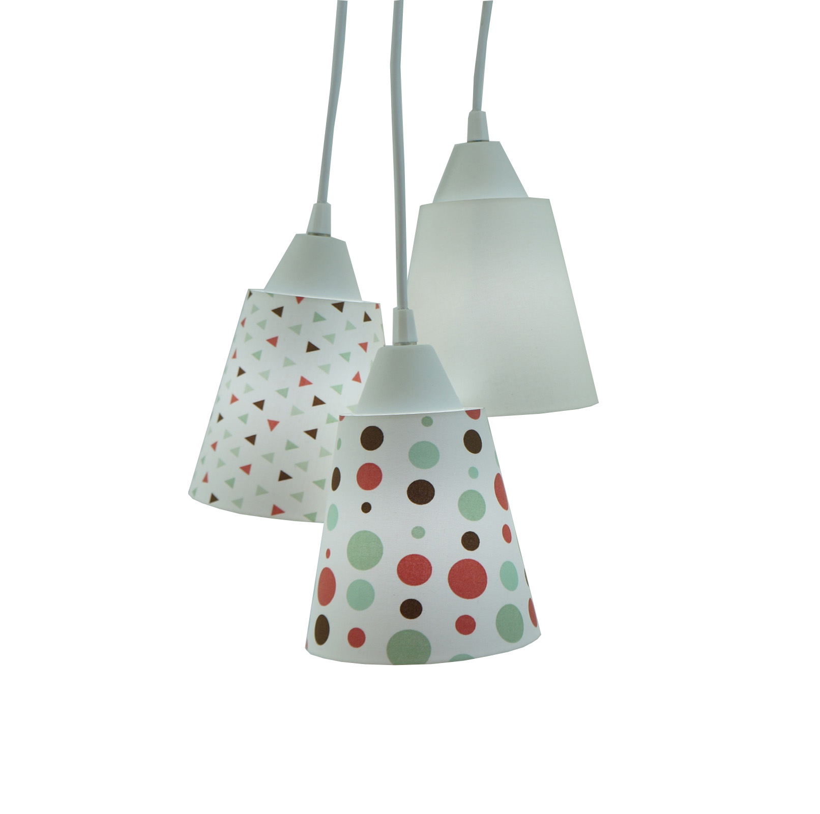 Lustre Pendente Luminária Bebê Cacho Bege com Poás e Triângulos