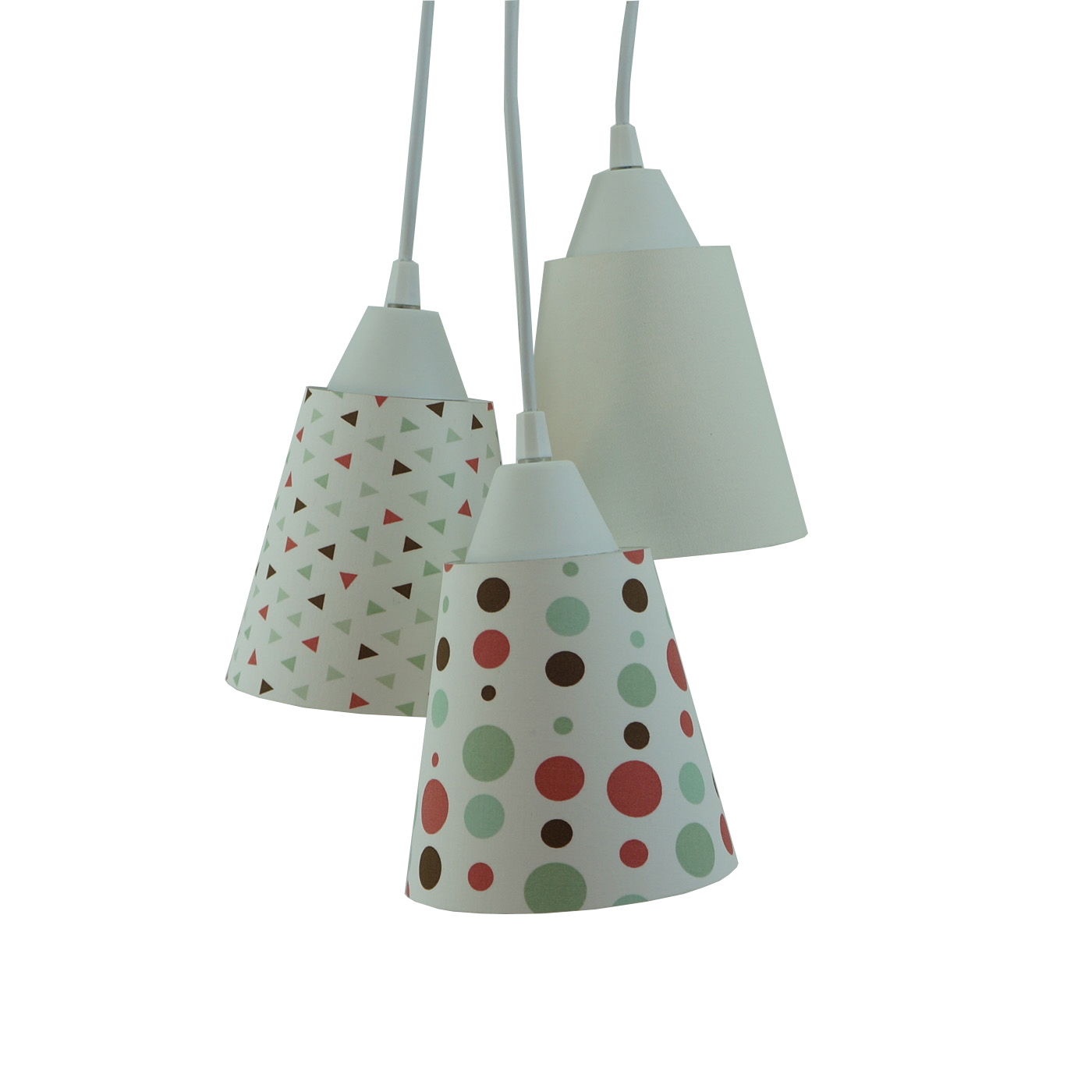 Lustre Pendente Luminária Bebê Cacho Bege com Poás e Triângulos