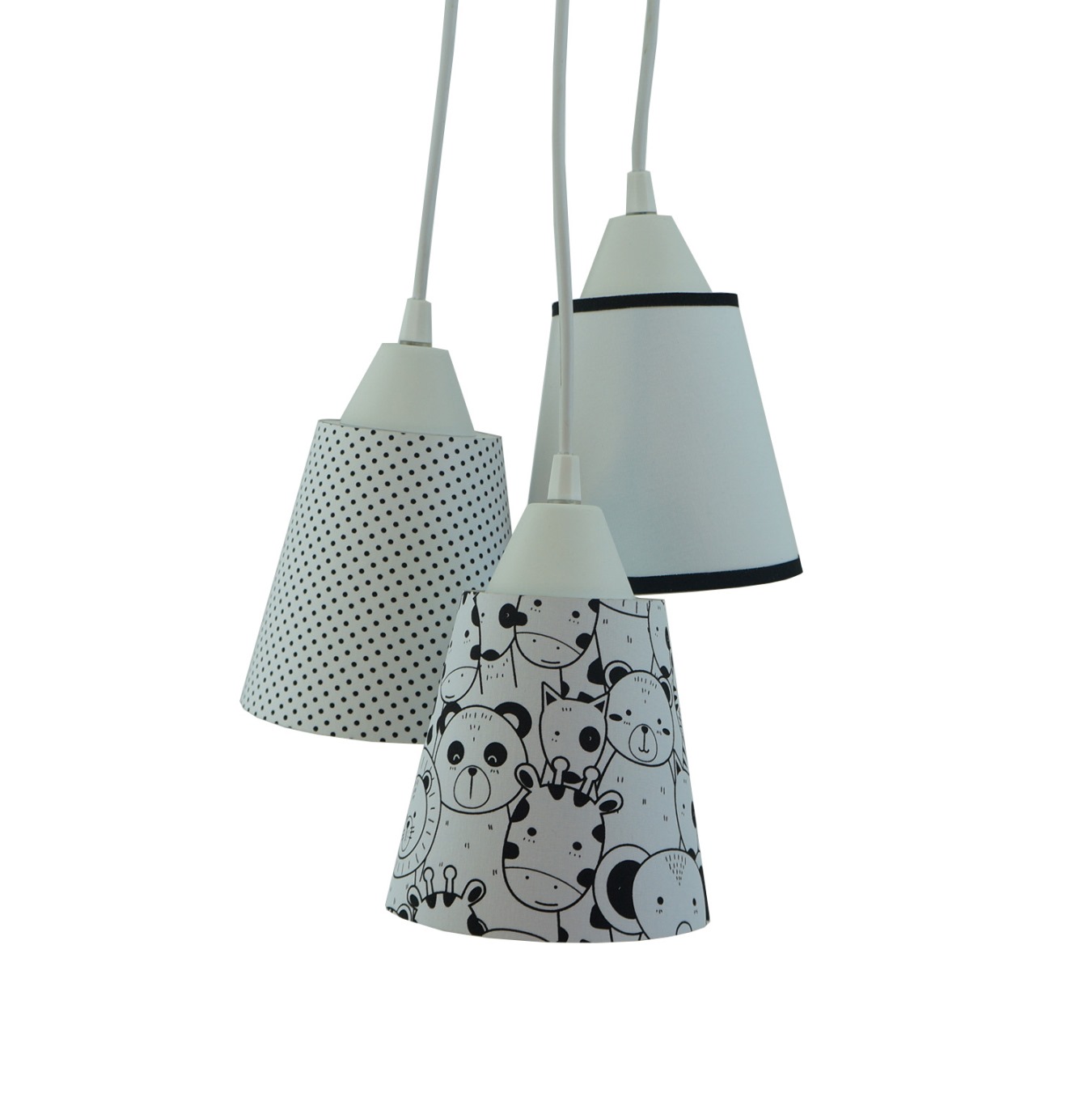 Lustre Pendente Luminária Bebê Zoo Cacho Preto e Branco