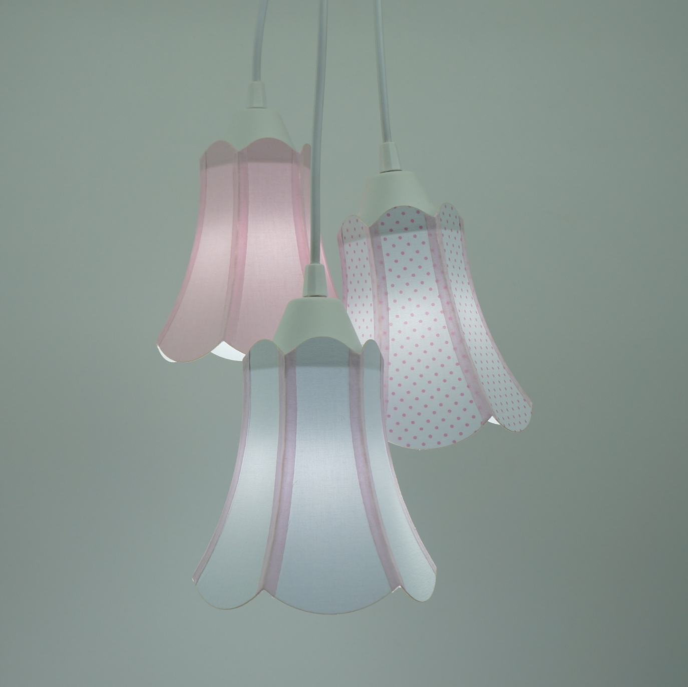 Lustre Pendente Luminária Cúpulas Paris Rosa Bebê e Branco