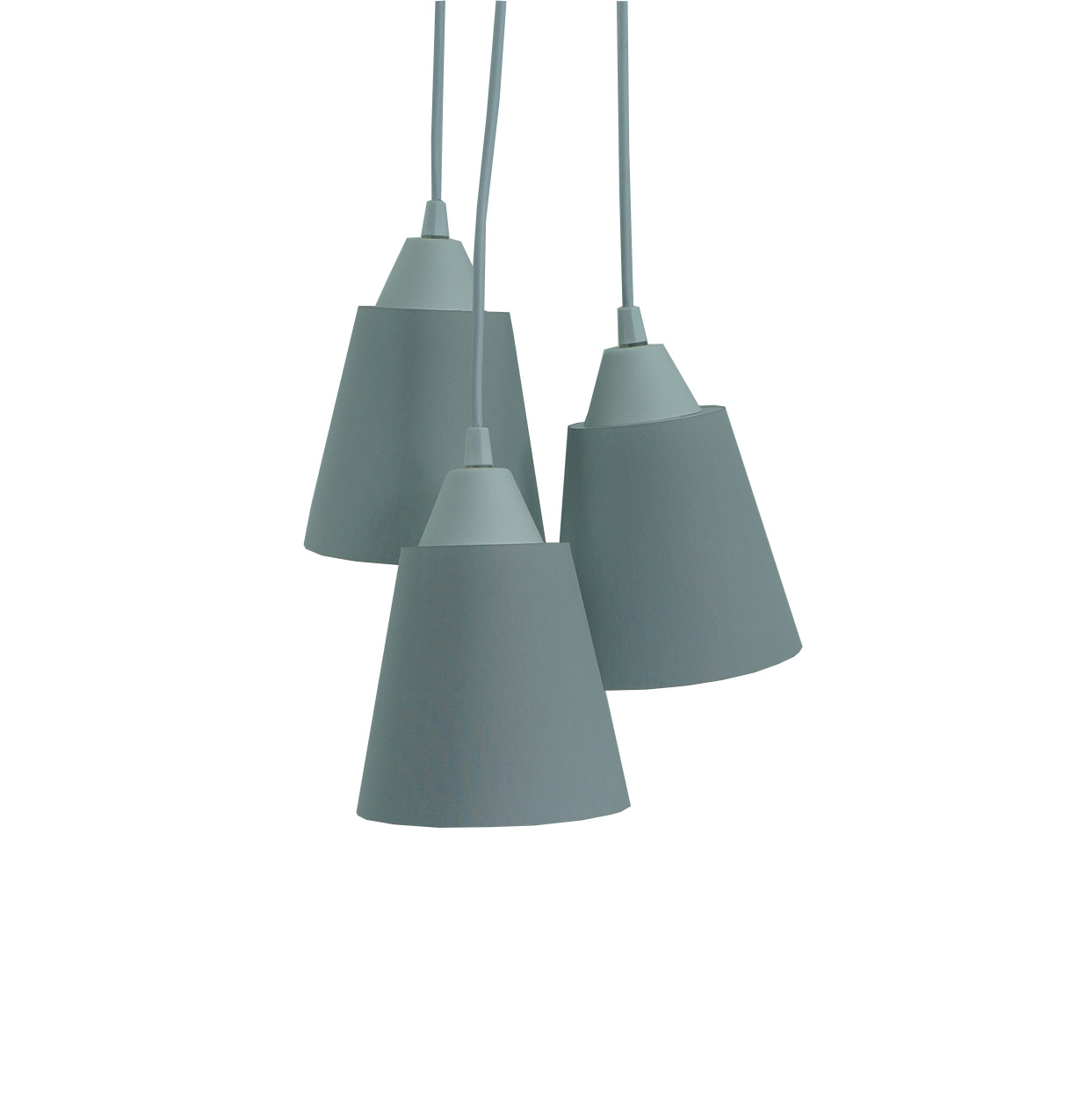 Lustre Pendente Luminária Cacho 3 Cúpulas Tecido Cinza