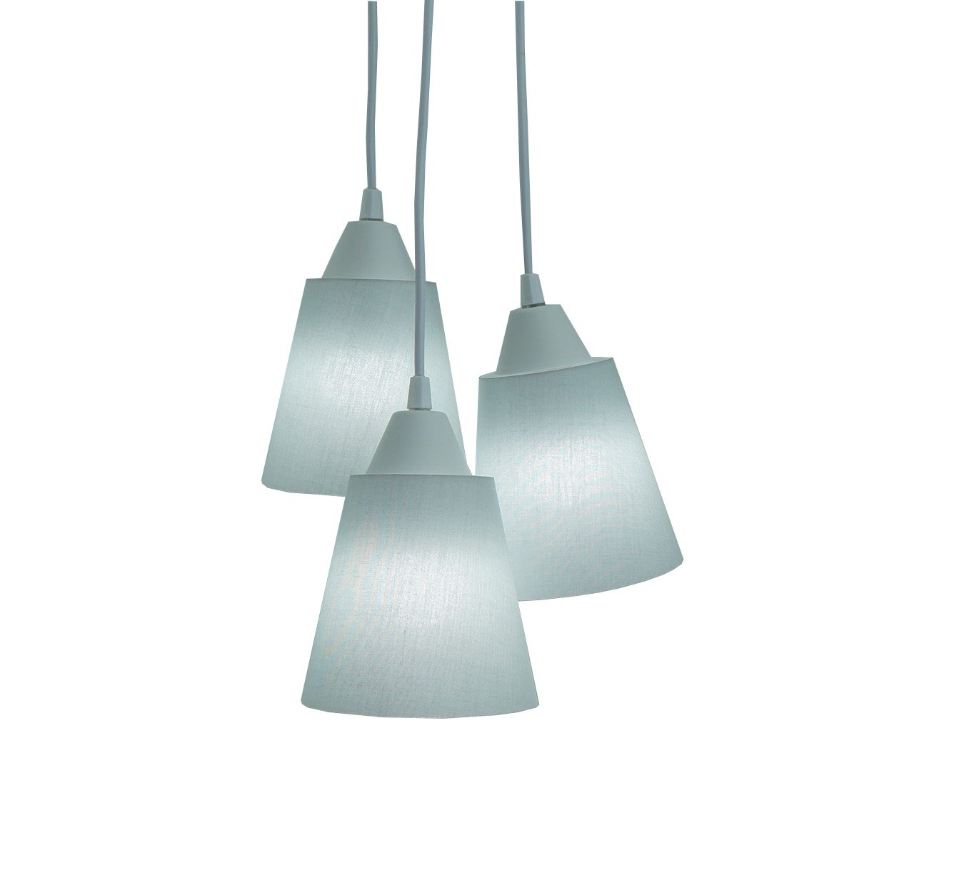 Lustre Pendente Luminária Cacho 3 Cúpulas Tecido Cinza
