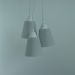 Lustre Pendente Luminária Cacho 3 Cúpulas Tecido Cinza
