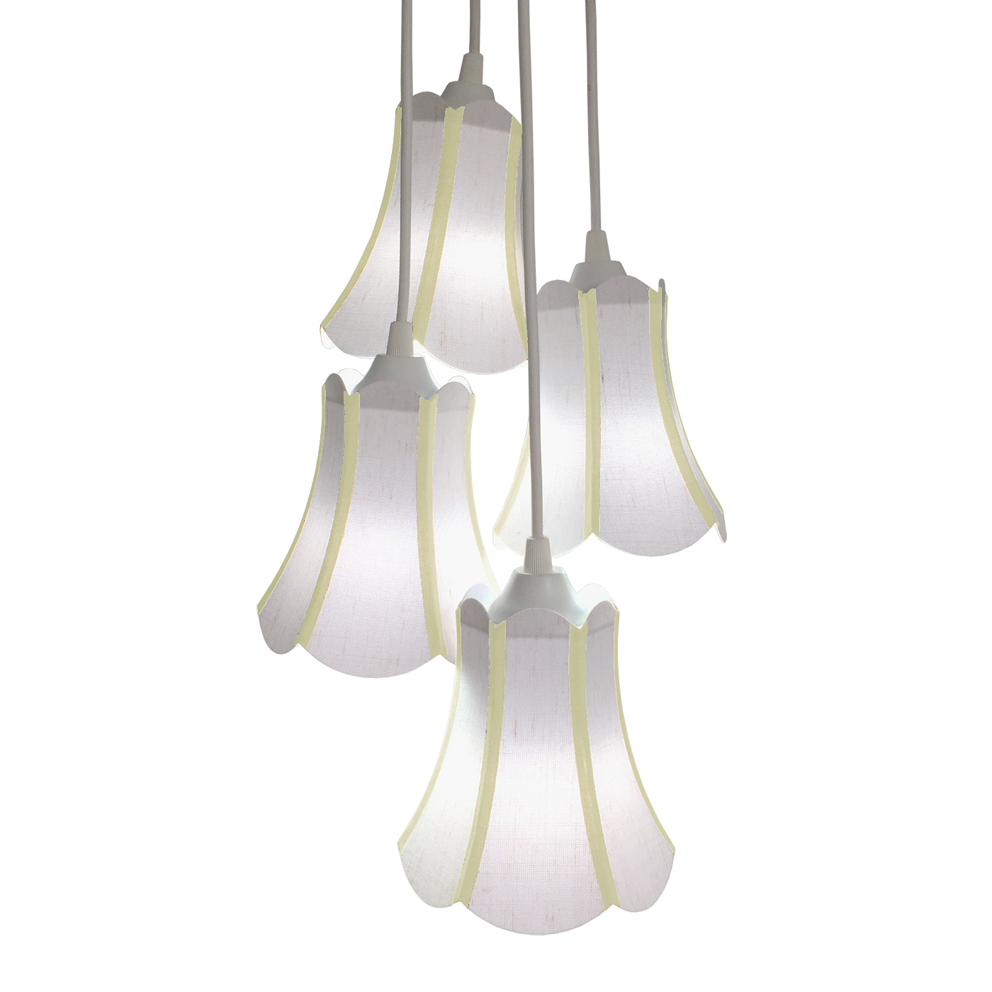 Lustre Pendente Luminária Cacho 4 Cúpulas Paris Linho com Detalhes em Amarelo