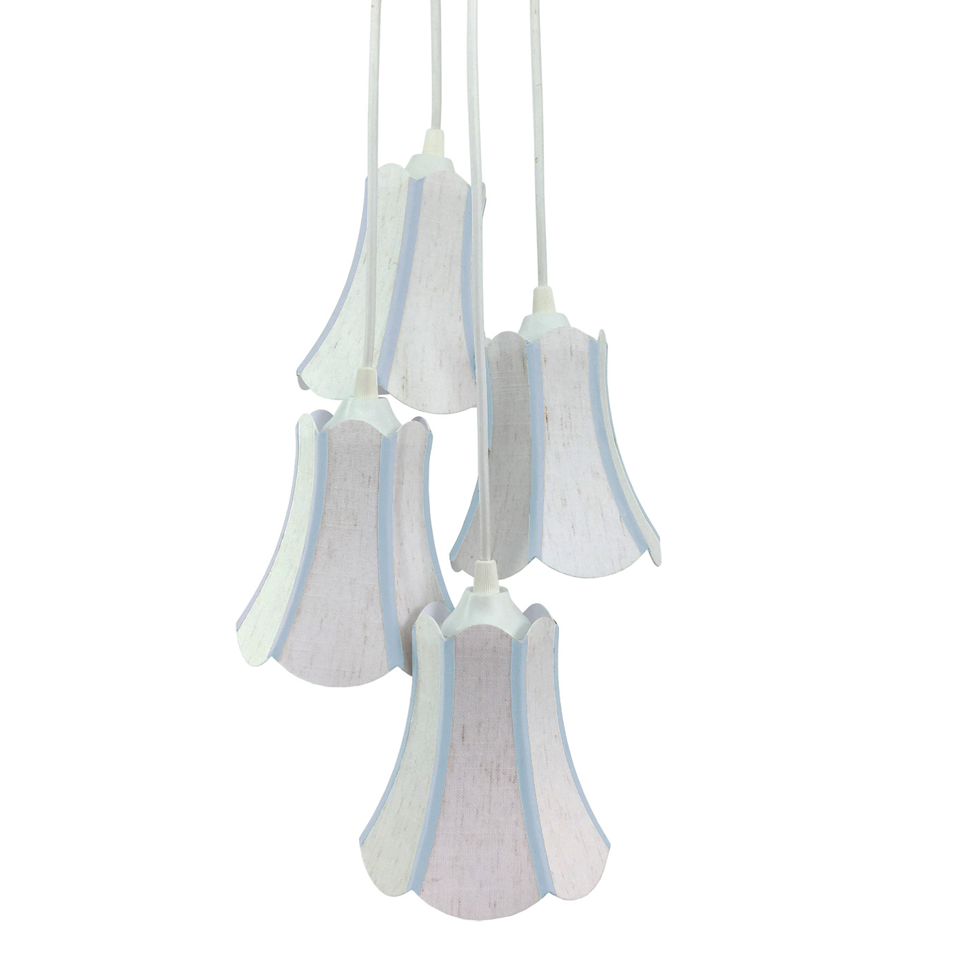 Lustre Pendente Luminária Cacho 4 Cúpulas Paris Linho com Detalhes em Azul