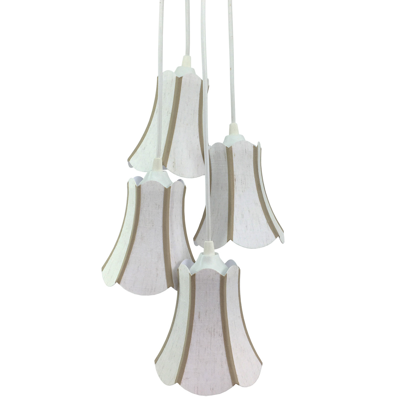 Lustre Pendente Luminária Cacho 4 Cúpulas Paris Linho com Detalhes em Bege