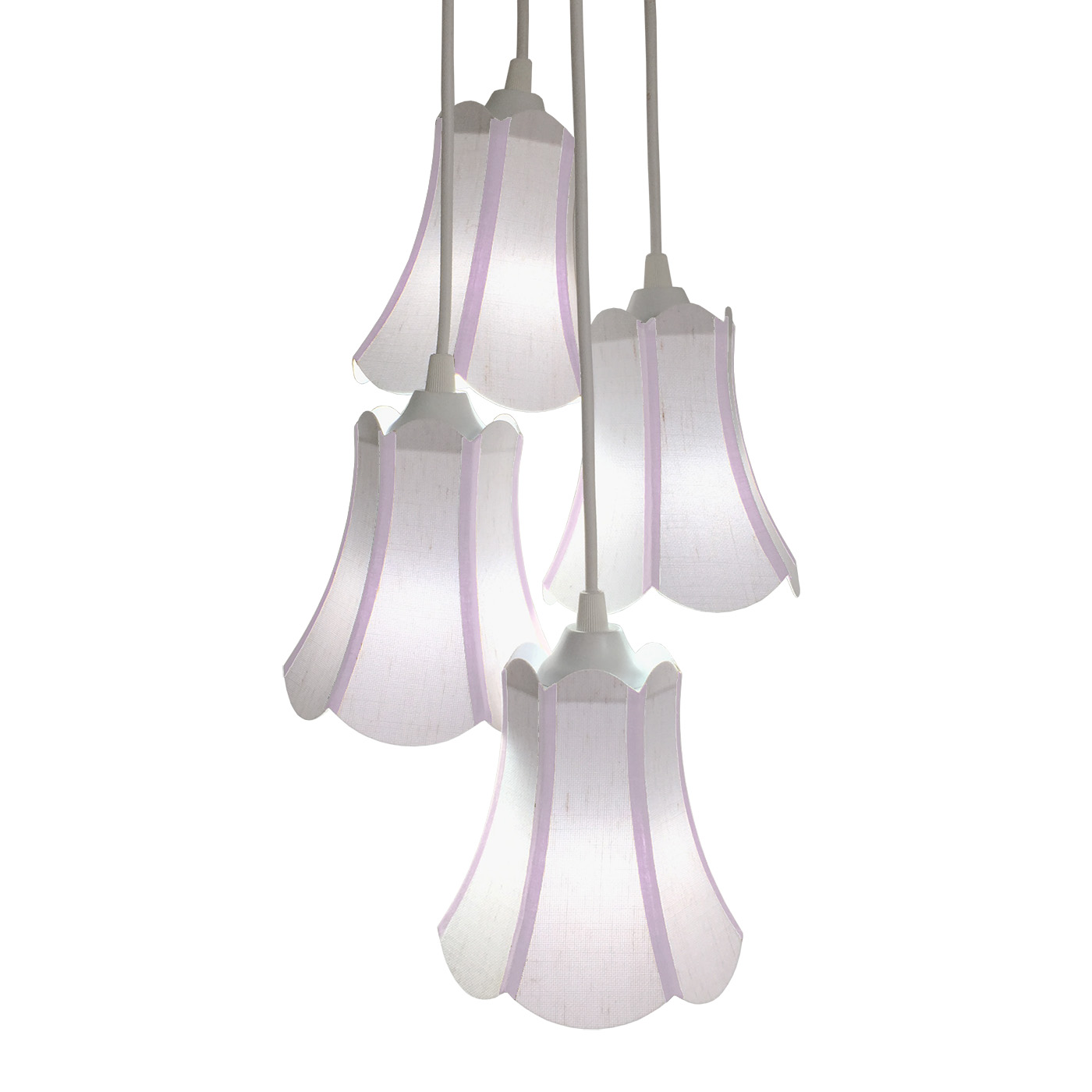 Lustre Pendente Luminária Cacho 4 Cúpulas Paris Linho com Detalhes em Lilás