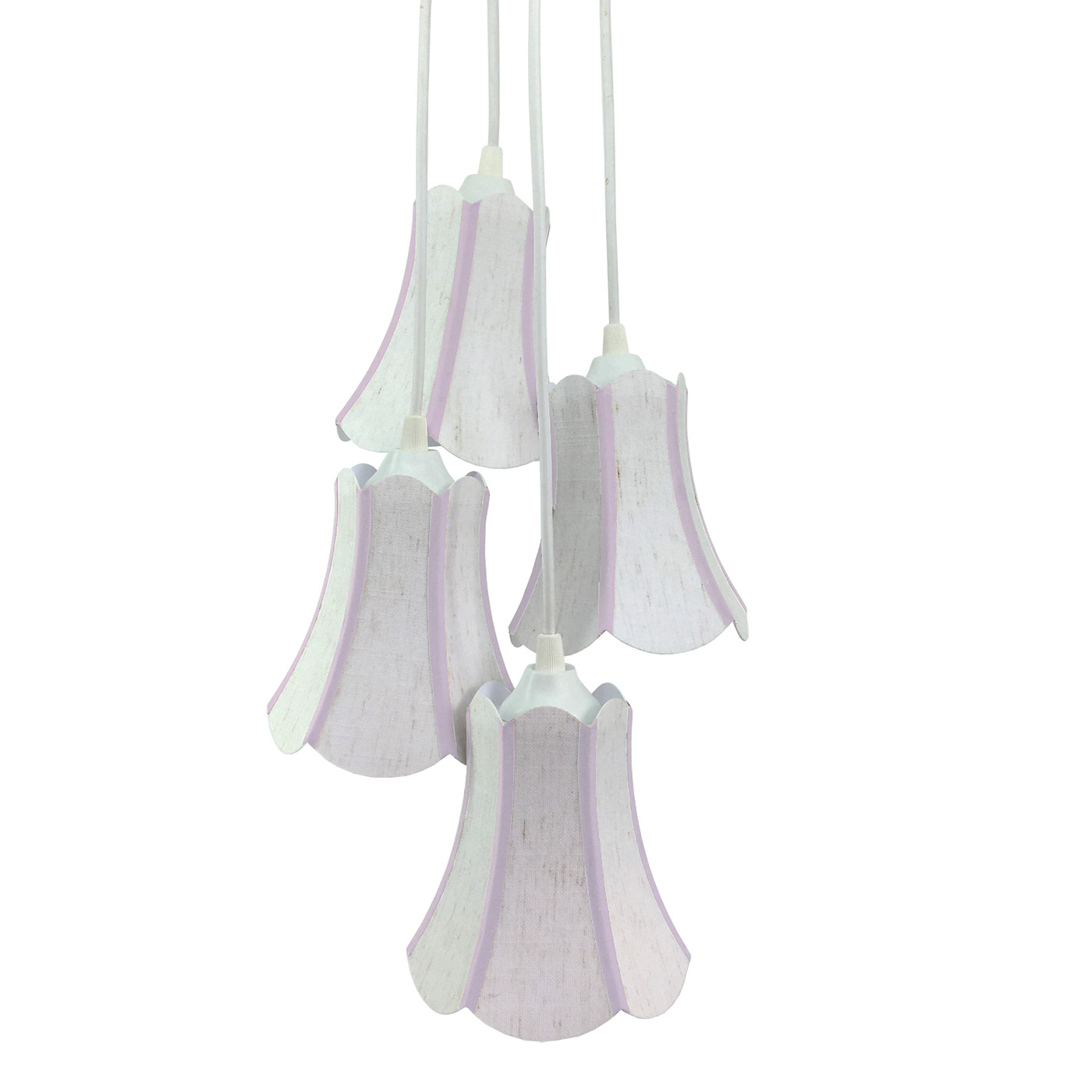 Lustre Pendente Luminária Cacho 4 Cúpulas Paris Linho com Detalhes em Lilás