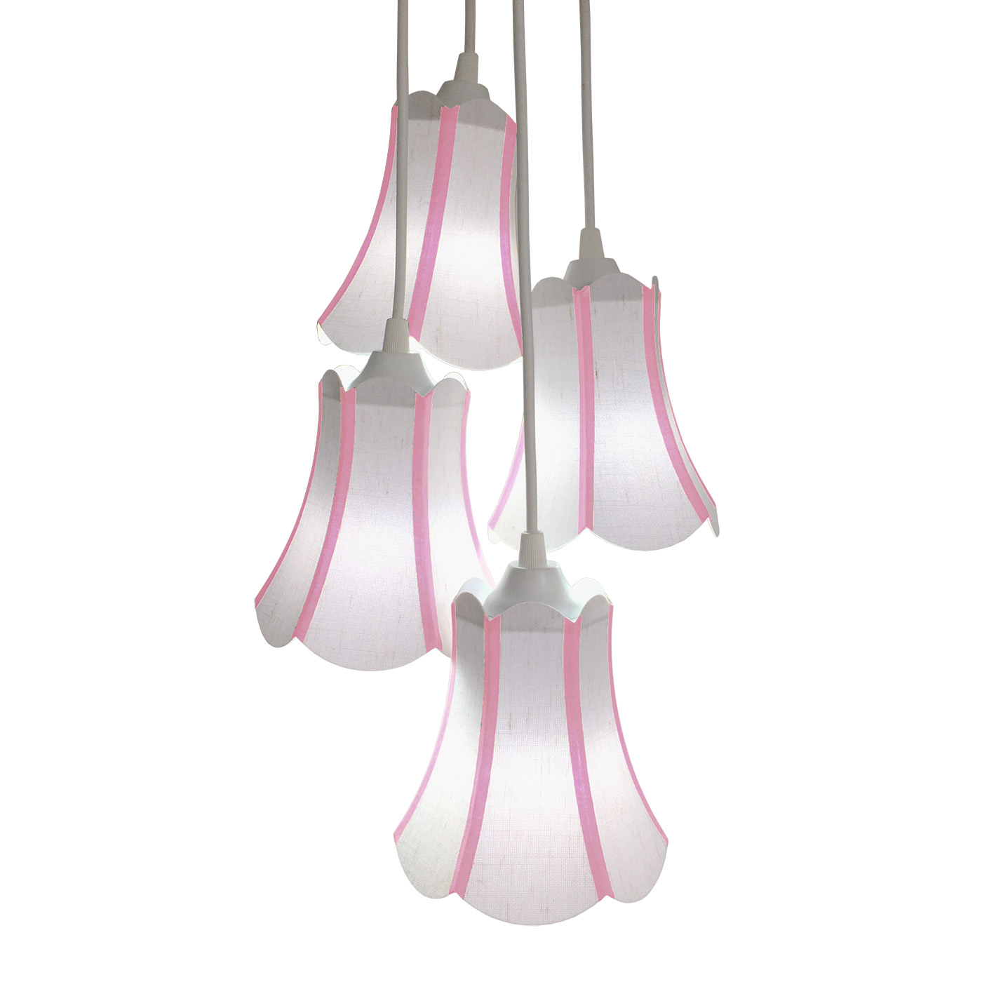 Lustre Pendente Luminária Cacho 4 Cúpulas Paris Linho com Detalhes em Pink