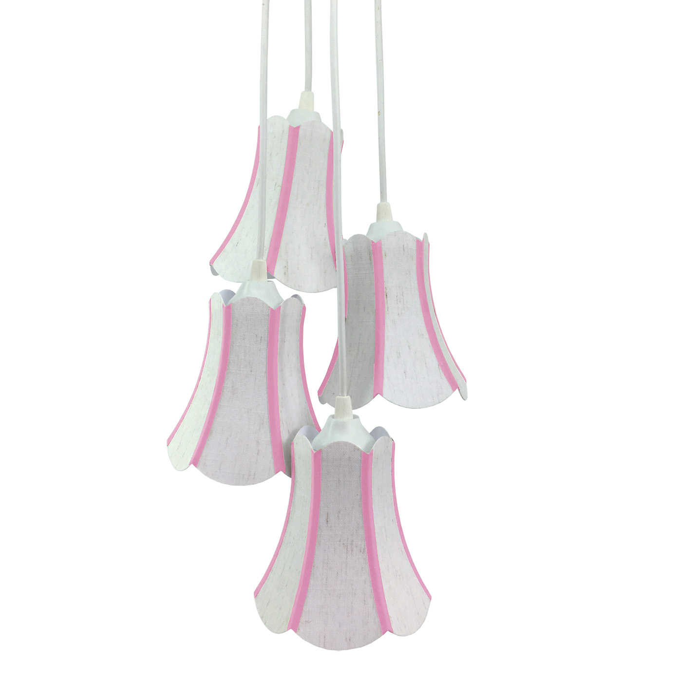 Lustre Pendente Luminária Cacho 4 Cúpulas Paris Linho com Detalhes em Pink