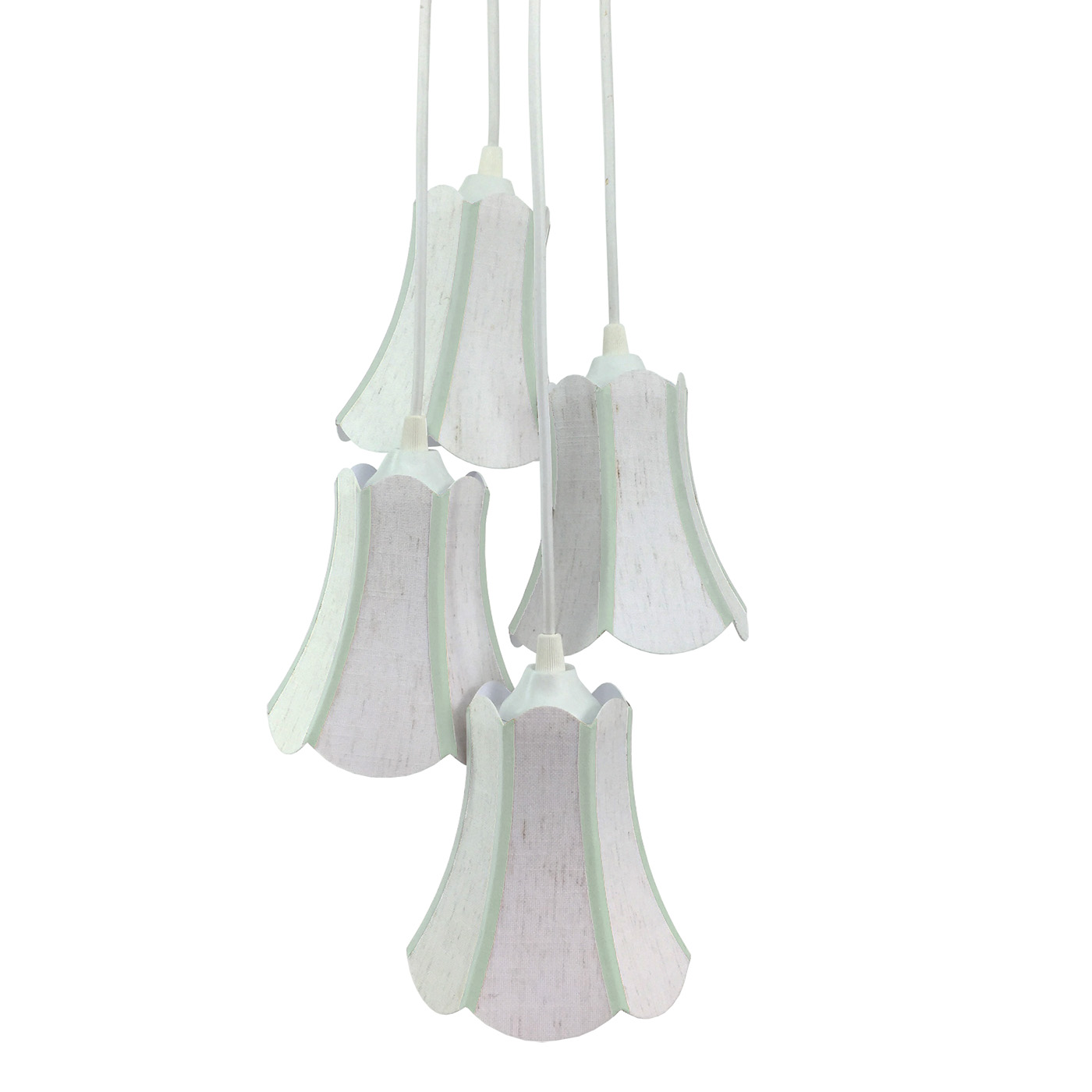 Lustre Pendente Luminária Cacho 4 Cúpulas Paris Linho com Detalhes em Verde