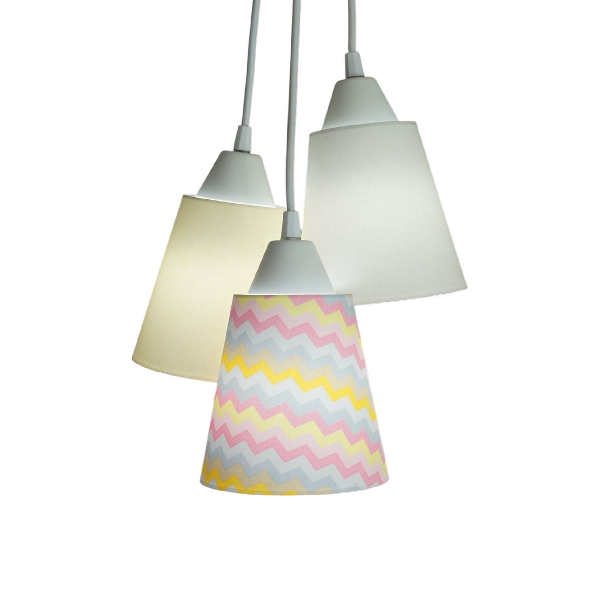 Lustre Pendente Luminária Cacho Bebê Chevron Amarelo e Cinza