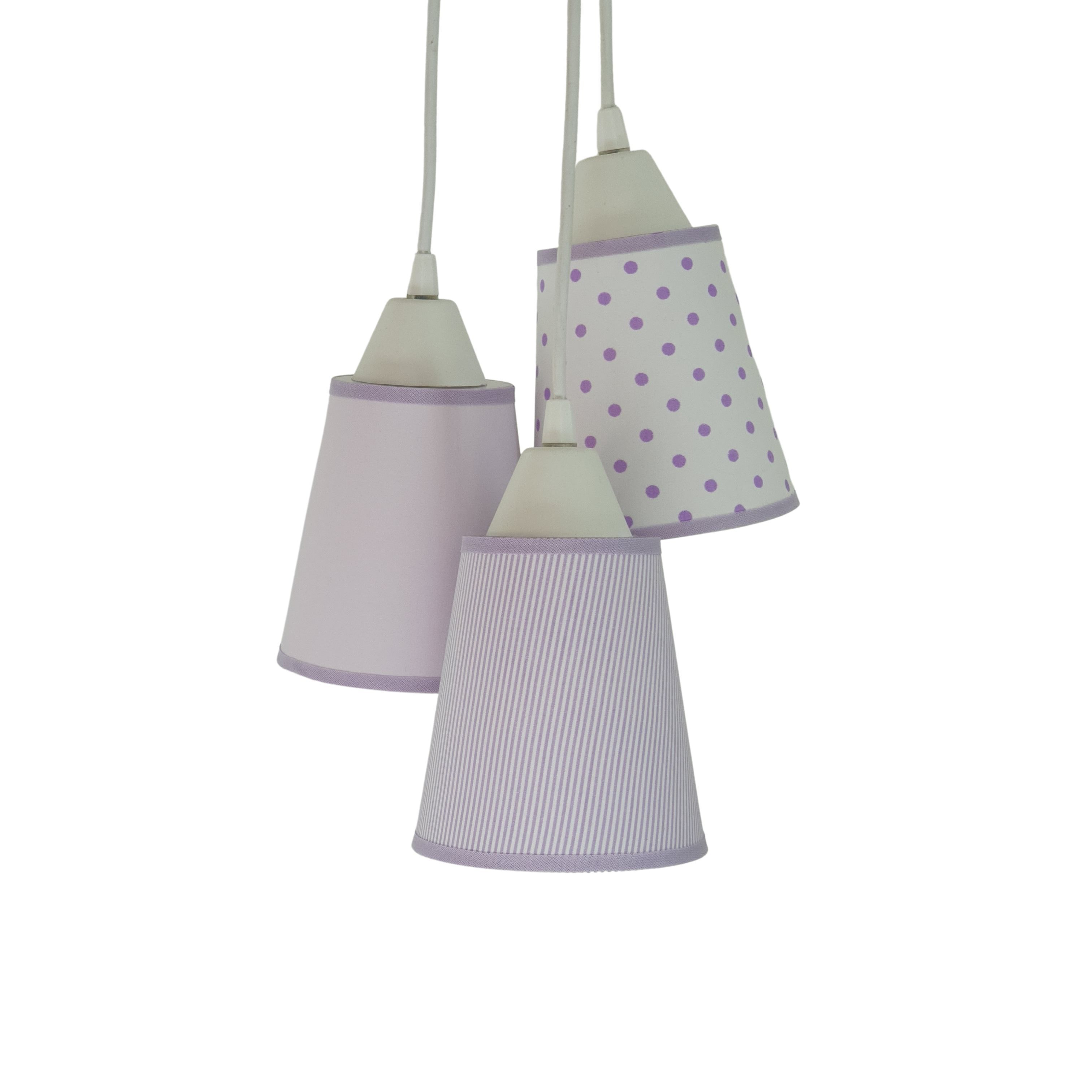 Lustre Pendente Luminária Cacho Bebê Tecidos Lilás e Branco