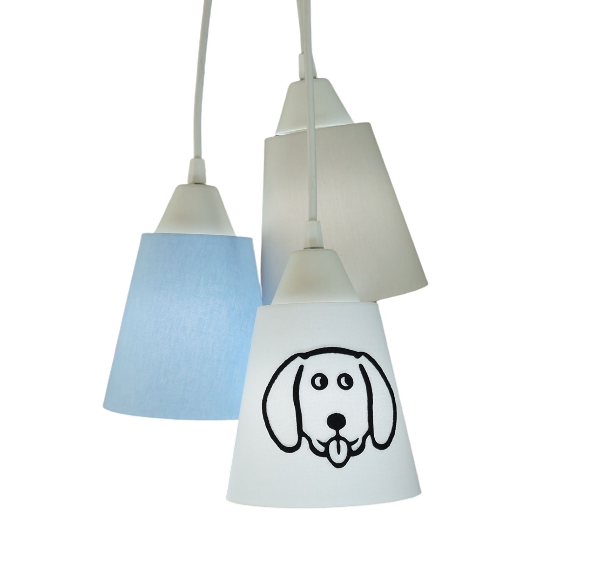 Lustre Pendente Luminária Cacho Cachorrinho Branco, Bege e Azul