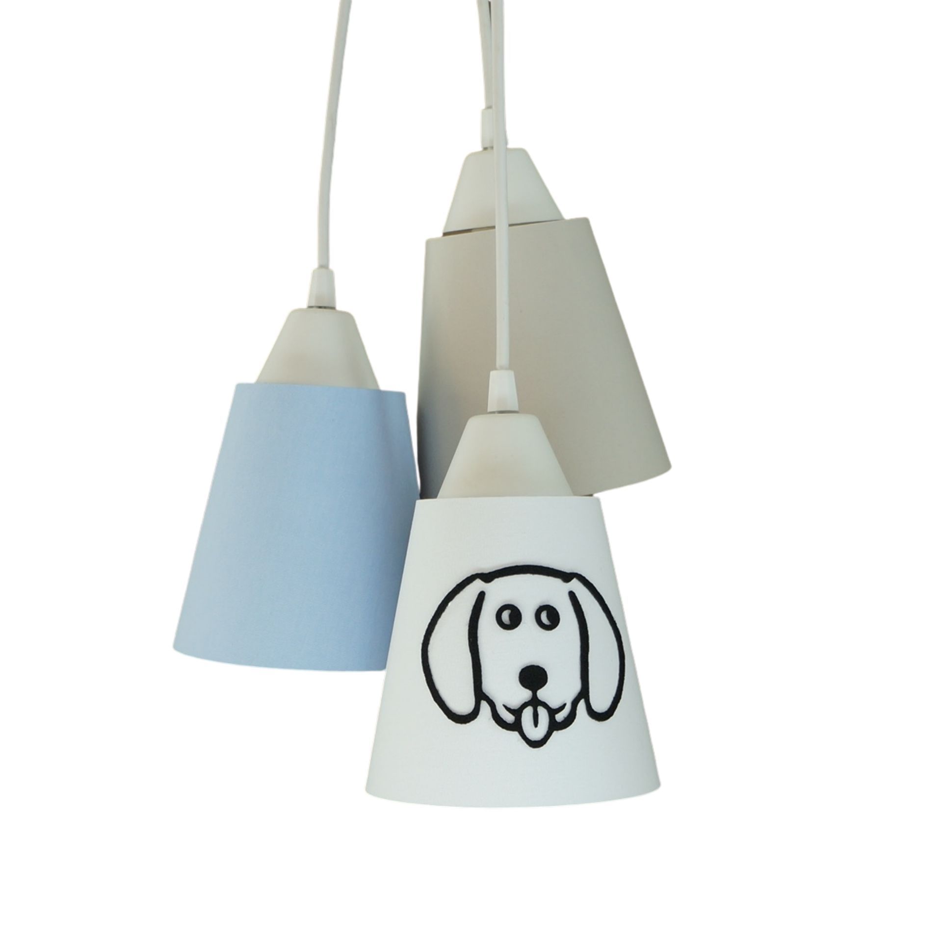 Lustre Pendente Luminária Cacho Cachorrinho Branco, Bege e Azul