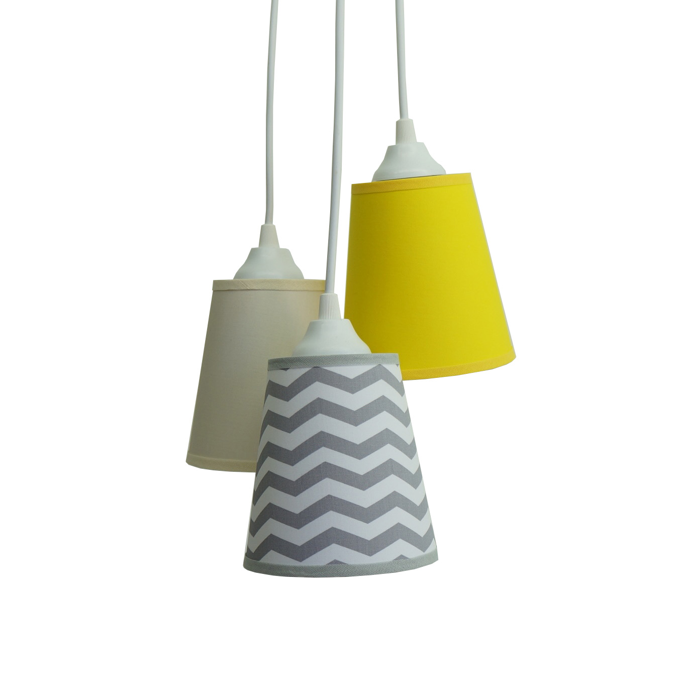 Lustre Pendente Luminária Cacho Chevron Cinza, Bege e Amarelo