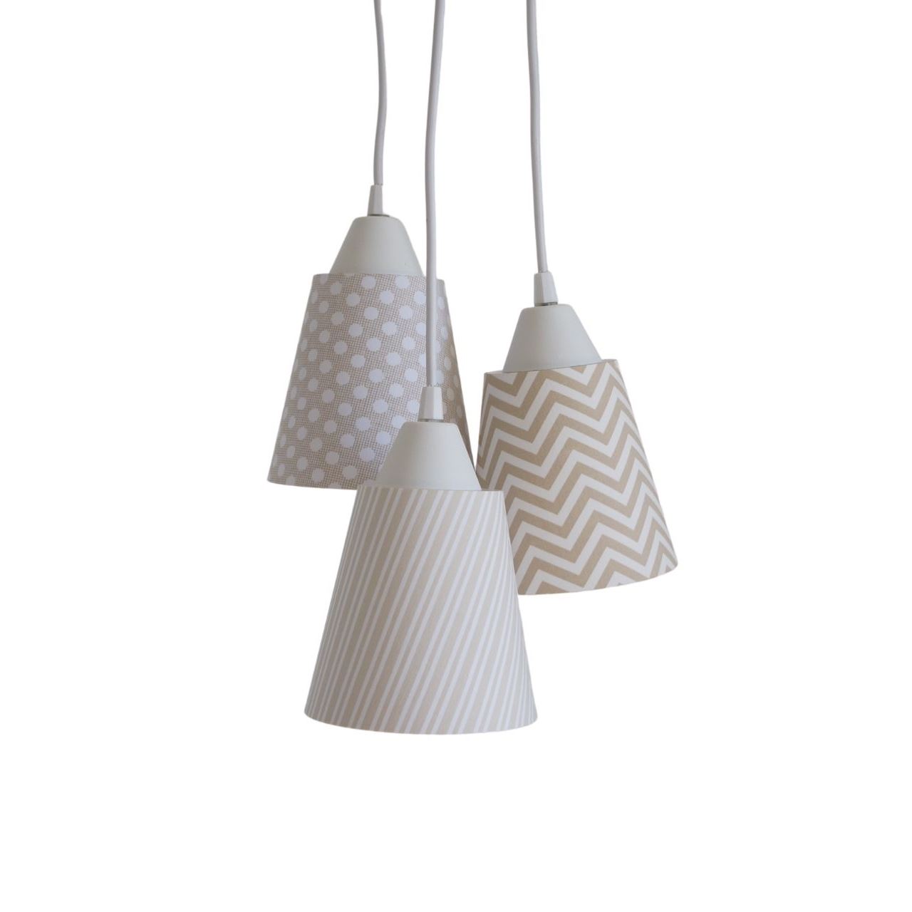 Lustre Pendente Luminária Cacho Estampas em Tons de Bege