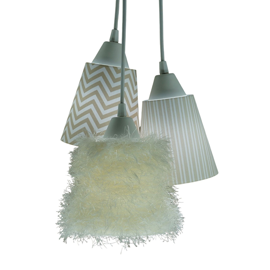 Lustre Pendente Luminária Cacho FruFru e Estampas em Tons de Bege