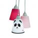 Lustre Pendente Luminária Cacho Pandinha Pink, Frufru Rosa e Branco
