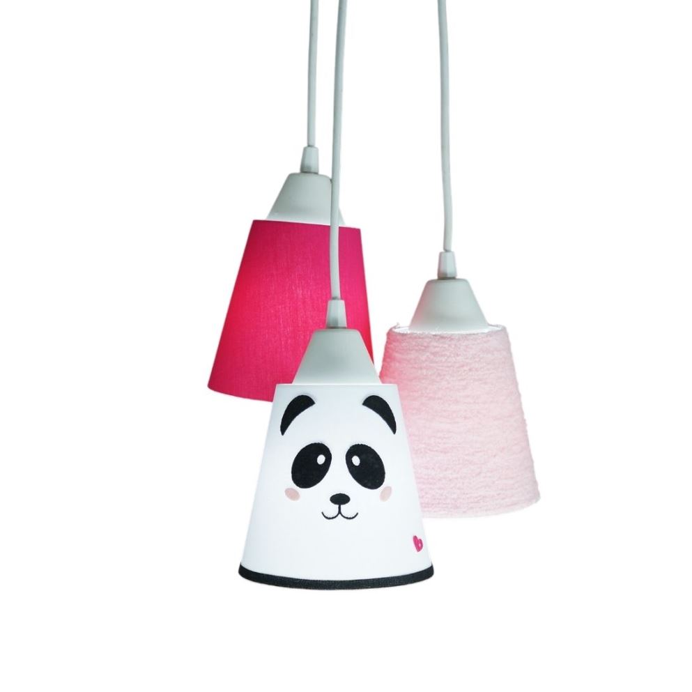 Lustre Pendente Luminária Cacho Pandinha Pink, Frufru Rosa e Branco