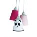 Lustre Pendente Luminária Cacho Pandinha Pink, Frufru Rosa e Branco