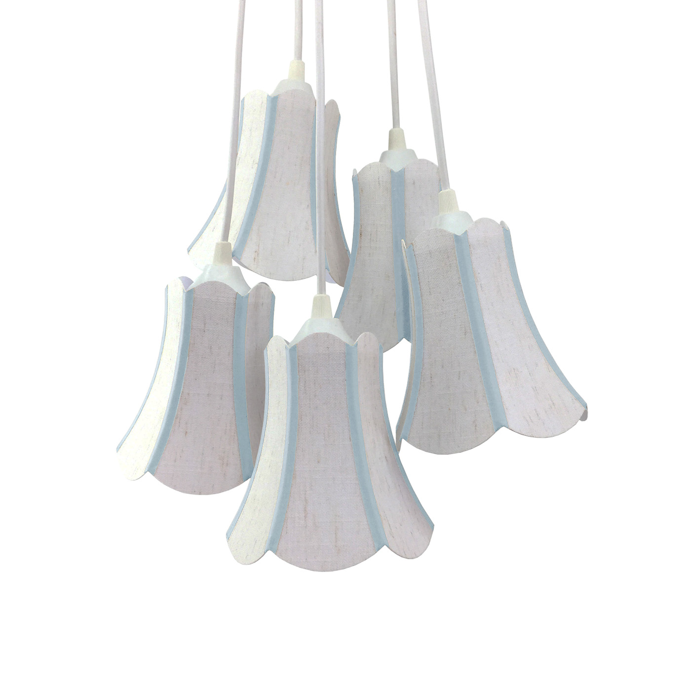Lustre Pendente Luminária Cacho Paris Linho Branco e Azul Claro