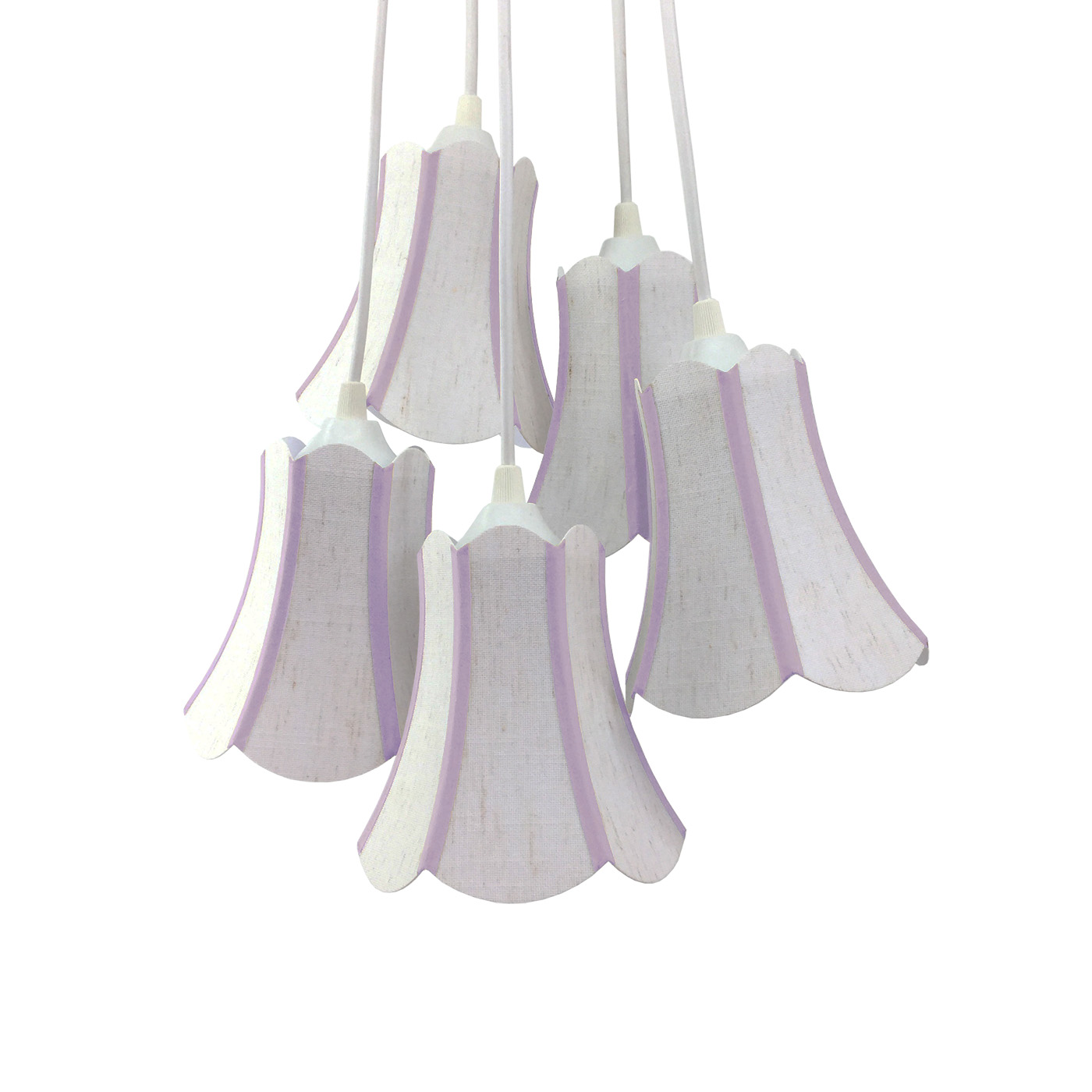 Lustre Pendente Luminária Cacho Paris Linho Branco e Detalhes em Lilás