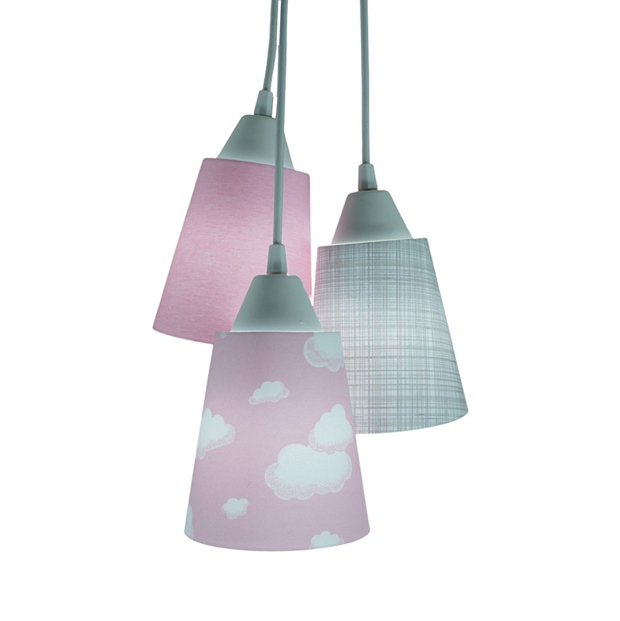Lustre Pendente Luminária Cacho Quarto de Bebê  Nuvens, Cinza e Branco