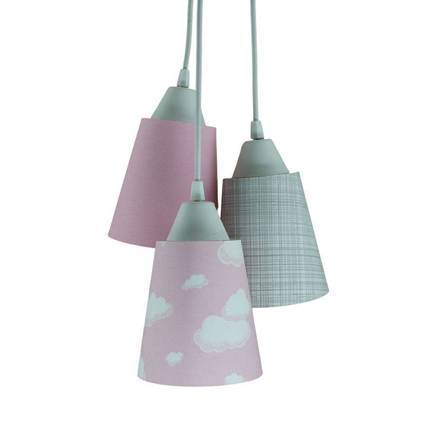 Lustre Pendente Luminária Cacho Quarto de Bebê  Nuvens, Cinza e Branco