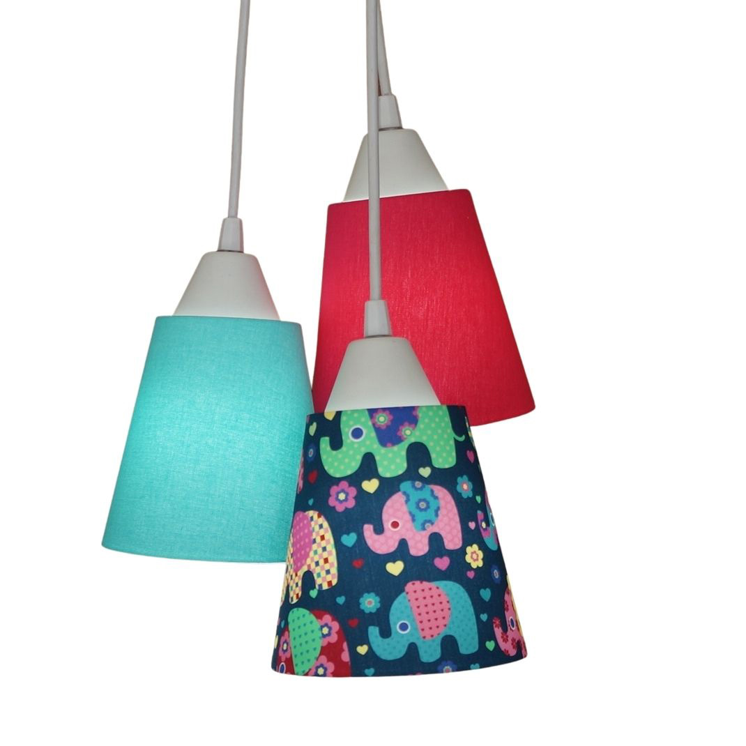 Lustre Pendente Luminária Cacho Quarto de Bebê Elefantinho Coloridos