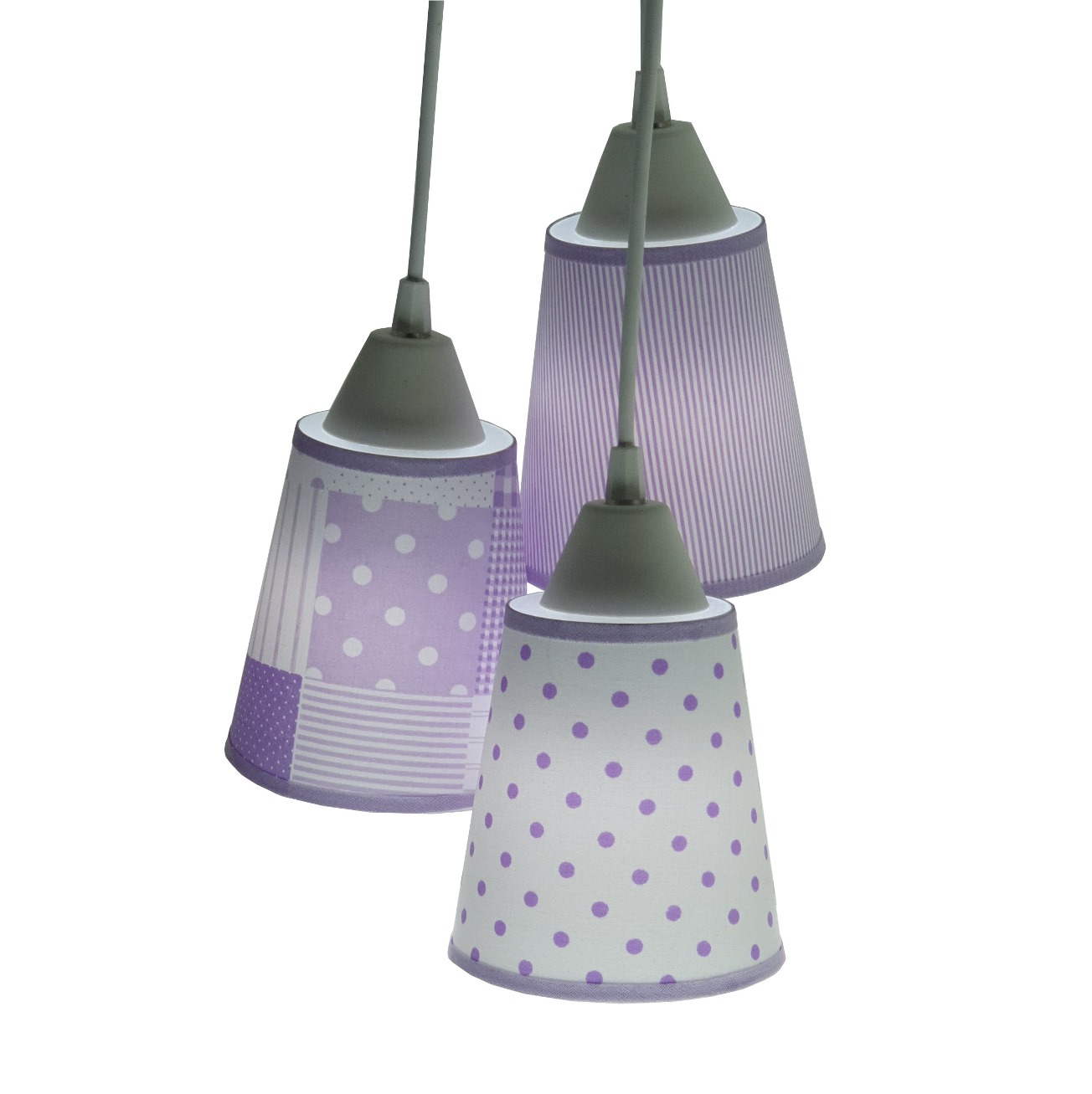 Lustre Pendente Luminária Cacho Tecido Estampado Lilás