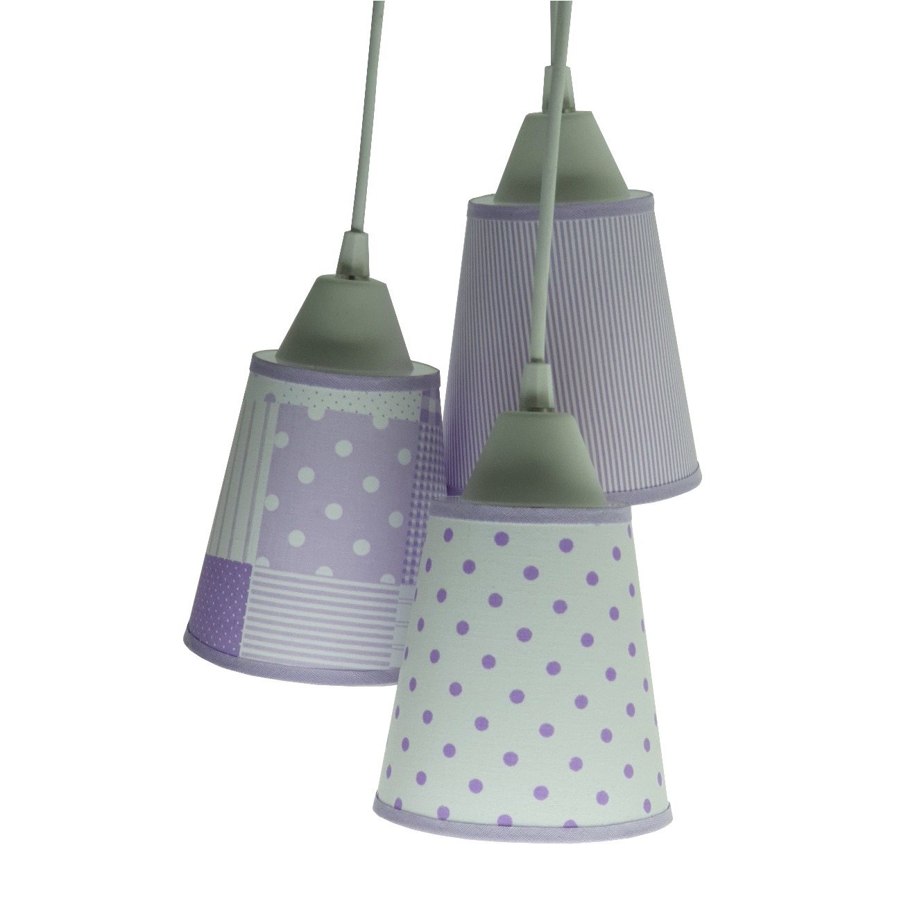 Lustre Pendente Luminária Cacho Tecido Estampado Lilás