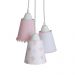 Lustre Pendente Luminária Cacho Tecido Nuvens e Pompons Rosa e Branco