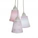 Lustre Pendente Luminária Cacho Tecido Nuvens e Pompons Rosa e Branco
