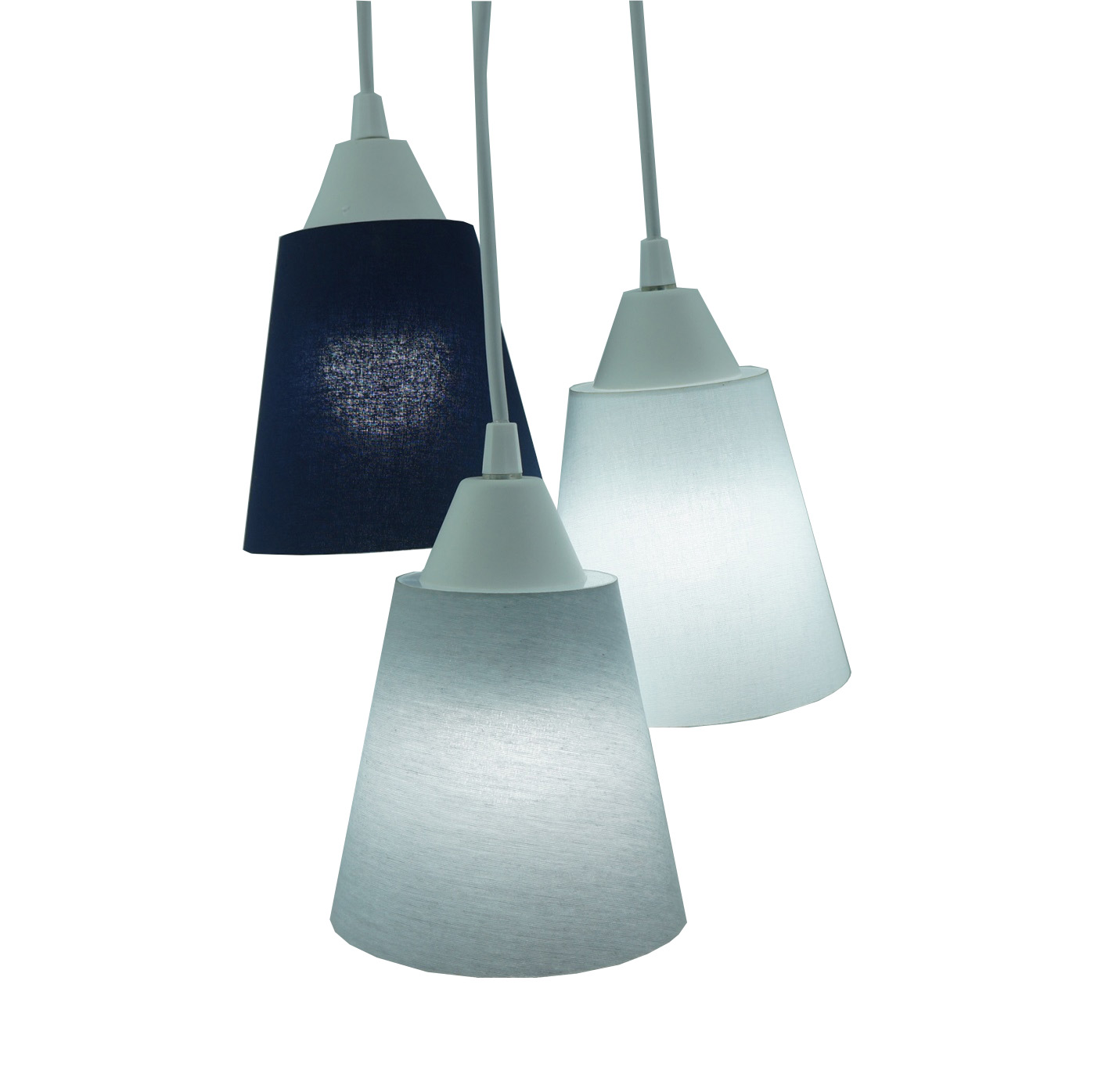 Lustre Pendente Luminária Cacho Tecidos Cinza, Azul Marinho e Branco