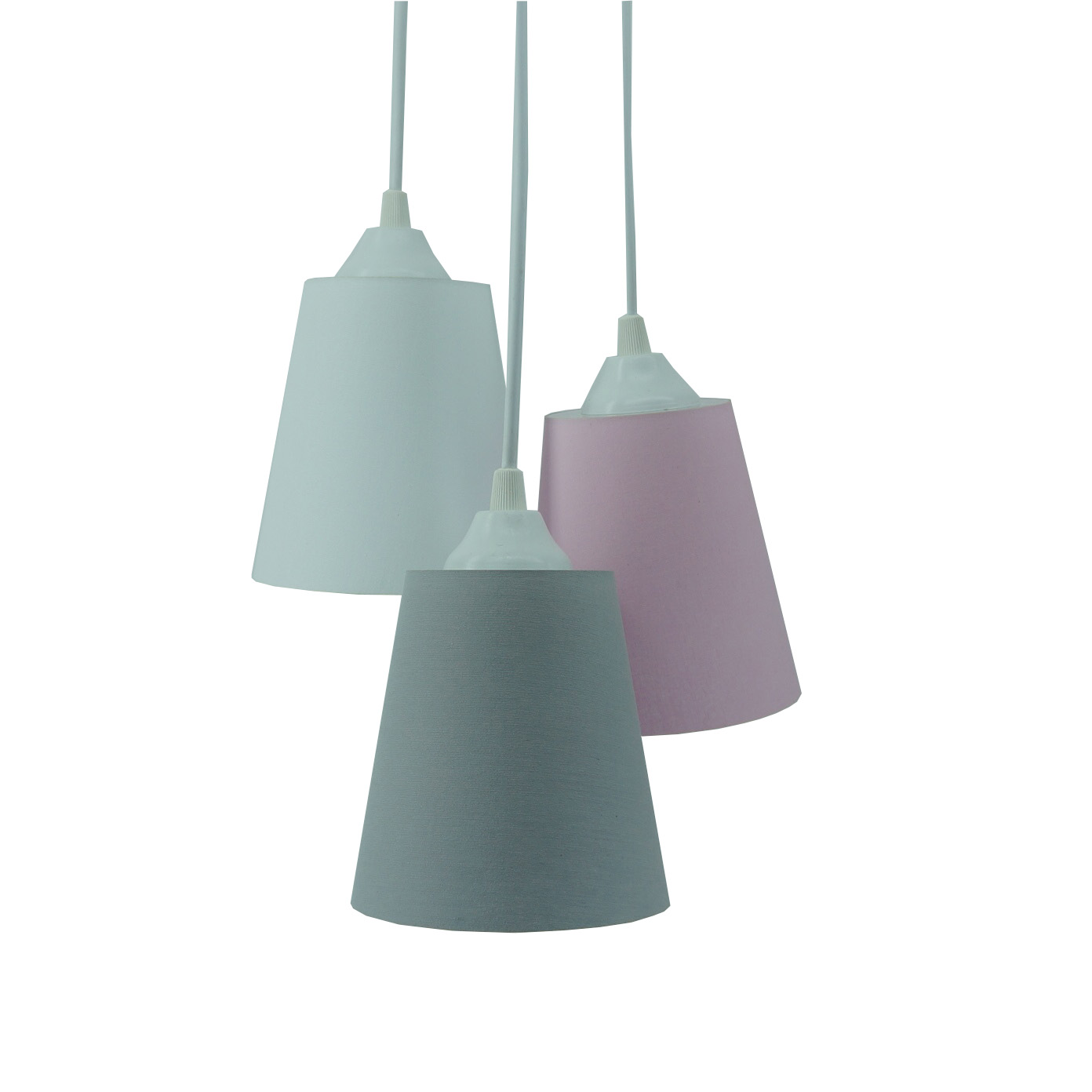 Lustre Pendente Luminária Cacho Tecidos Cinza, Rosa e Branco